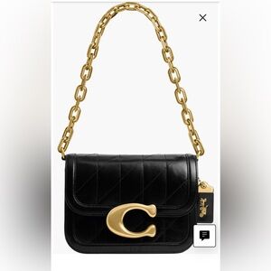 Coach Quilted Black Shoulder Bag with Gold Accents